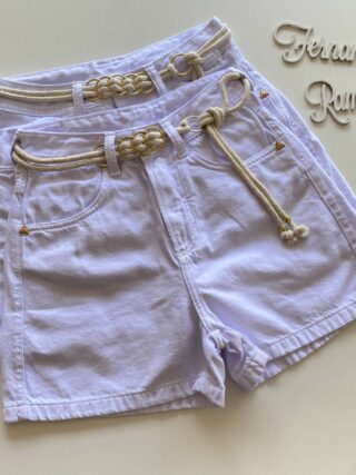 Short Feminino Sarja Boyfriend Alto com Cinto Branco - Fernanda Ramos Store