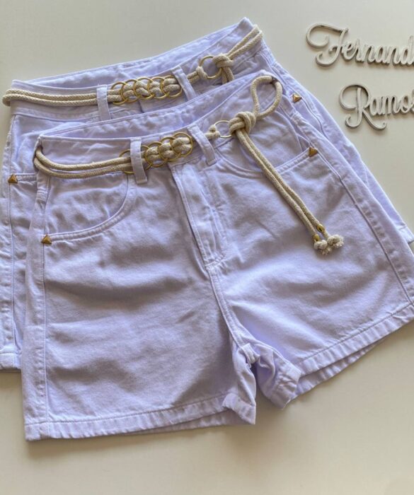 Short Feminino Sarja Boyfriend Alto com Cinto Branco - Fernanda Ramos Store