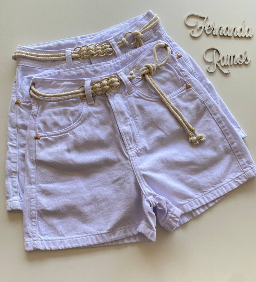 Short Feminino Sarja Boyfriend Alto com Cinto Branco - Fernanda Ramos Store