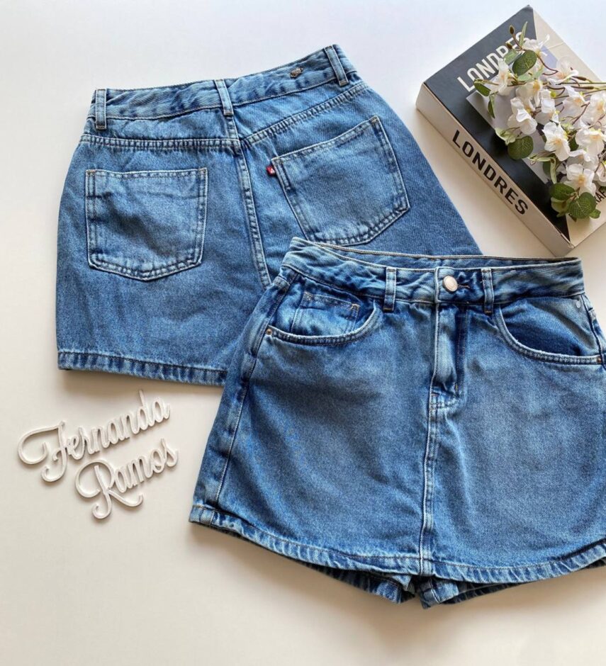 Short Saia Feminino Jeans Valentina com Bolsos - Fernanda Ramos Store