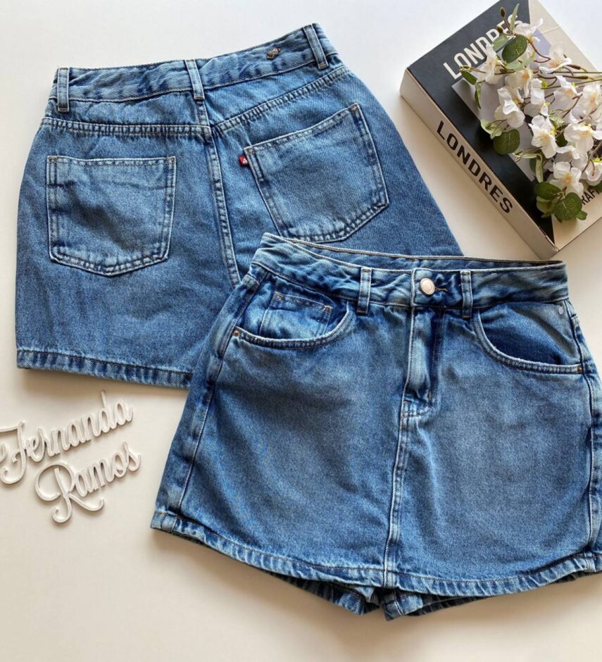 Short Saia Feminino Jeans Valentina com Bolsos - Fernanda Ramos Store
