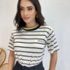 T-shirt Manga Curta Valentina Off White Listrada de Preto - Fernanda Ramos Store