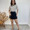 T-shirt Manga Curta Valentina Off White Listrada de Preto - Fernanda Ramos Store