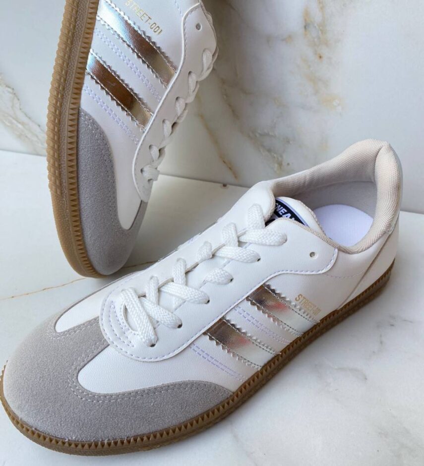 Tênis Feminino Maria Júlia Branco com Detalhes de Listras Prata - Fernanda Ramos Store