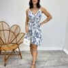 Vestido Curto com Bojo Estampa Floral Azul Marinho Fundo Off White - Fernanda Ramos Store