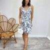 Vestido Curto com Bojo Estampa Floral Azul Marinho Fundo Off White - Fernanda Ramos Store