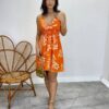 Vestido Curto Laura com Bojo e Laxtex Estampado Laranja - Fernanda Ramos Store