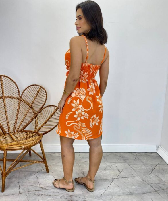 Vestido Curto Laura com Bojo e Laxtex Estampado Laranja - Fernanda Ramos Store