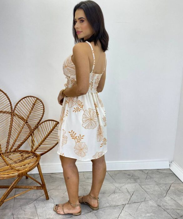 Vestido Curto Laura com Bojo e Laxtex Estampado Off White - Fernanda Ramos Store