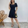 Vestido Curto Liz Manga Princesa com Bojo e Amarração Preto - Fernanda Ramos Store