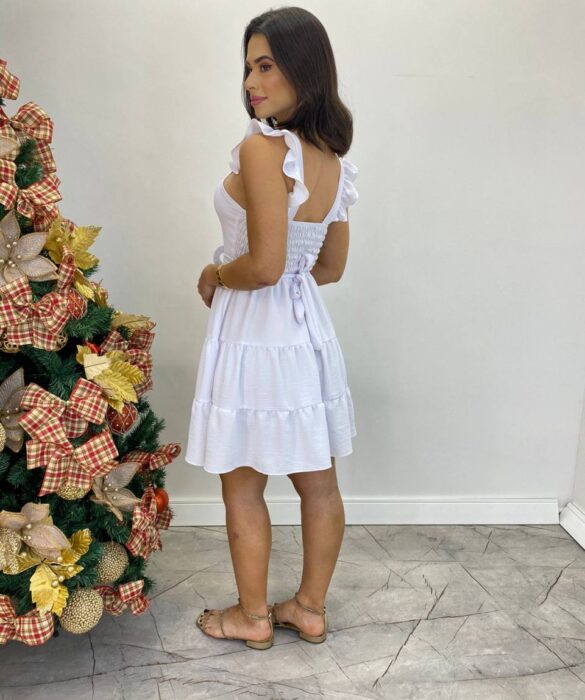 Vestido Curto Maitê com Bojo e Amarração de Coração Branco - Fernanda Ramos Store