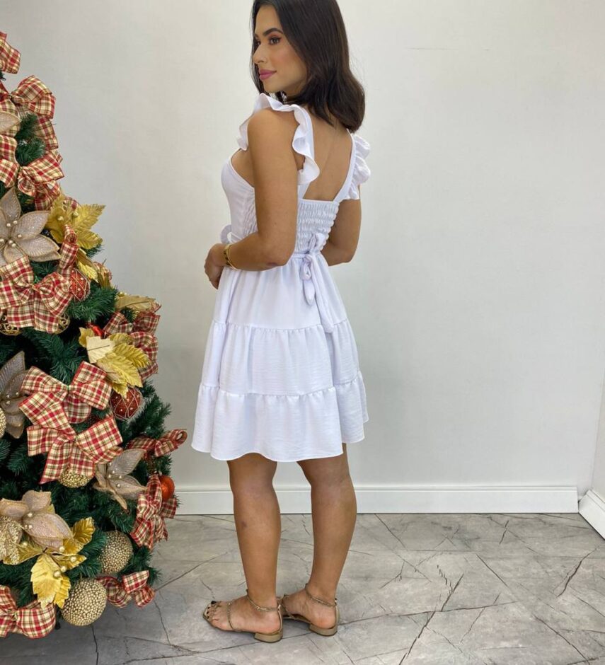 Vestido Curto Maitê com Bojo e Amarração de Coração Branco - Fernanda Ramos Store