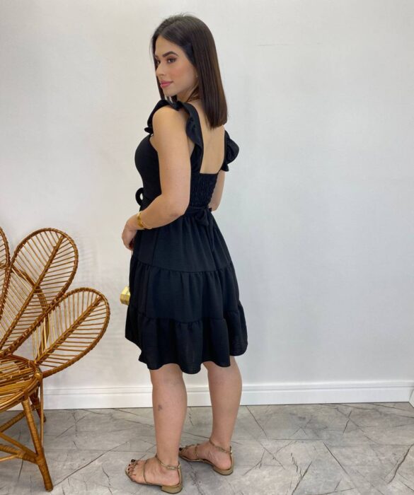 Vestido Curto Maitê com Bojo e Amarração de Coração Preto - Fernanda Ramos Store