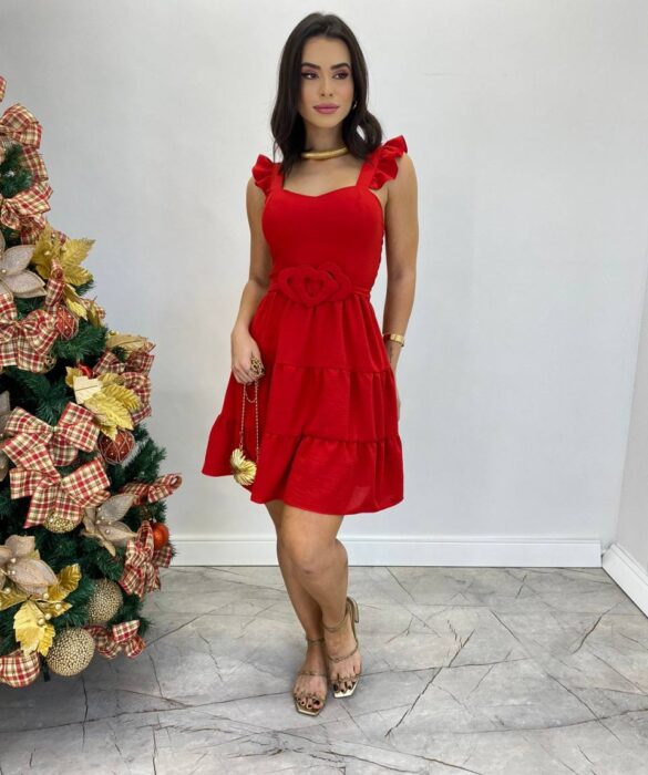 Vestido Curto Maitê com Bojo e Amarração de Coração Vermelho - Fernanda Ramos Store