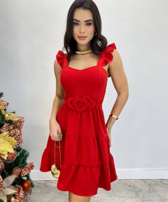 Vestido Curto Maitê com Bojo e Amarração de Coração Vermelho - Fernanda Ramos Store