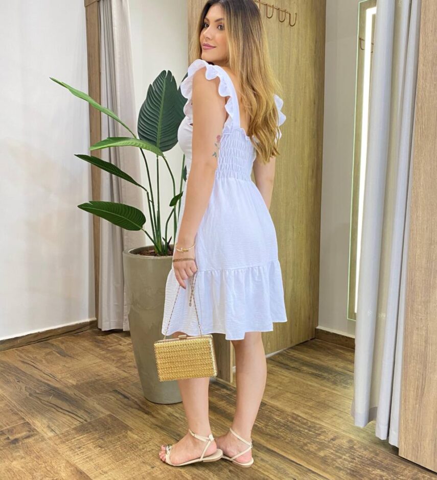 Vestido Curto Manuela com Bojo Branco Babado nas Alças - Fernanda Ramos Store