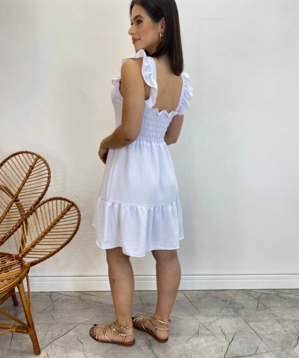 Vestido Curto Manuela com Bojo Branco Babado nas Alças - Fernanda Ramos Store