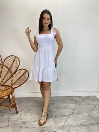 Vestido Curto Manuela com Bojo Branco Babado nas Alças - Fernanda Ramos Store