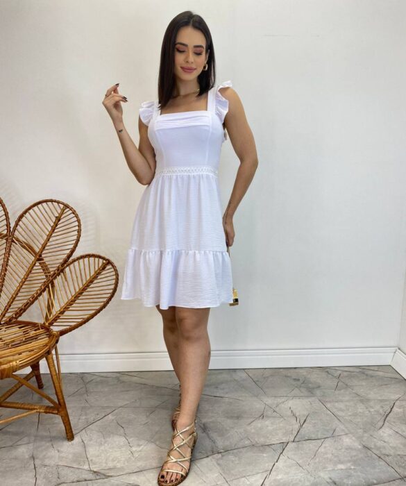 Vestido Curto Manuela com Bojo Branco Babado nas Alças - Fernanda Ramos Store