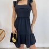 Vestido Curto Manuela com Bojo Preto Babado nas Alças - Fernanda Ramos Store