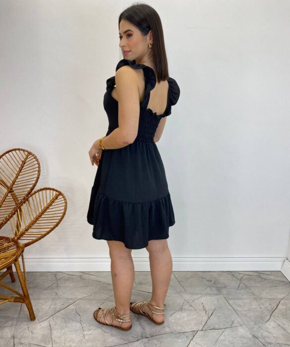 Vestido Curto Manuela com Bojo Preto Babado nas Alças - Fernanda Ramos Store