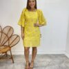 Vestido Curto sem Bojo Amarelo com Amarração Atrás Bordado Floral - Fernanda Ramos Store