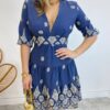 Vestido Curto sem Bojo Azul Marinho Bordado com Amarração Atrás - Fernanda Ramos Store