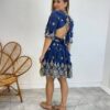 Vestido Curto sem Bojo Azul Marinho Bordado com Amarração Atrás - Fernanda Ramos Store