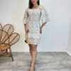 Vestido Curto sem Bojo Off White com Amarração Atrás Bordado Floral - Fernanda Ramos Store