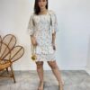 Vestido Curto sem Bojo Off White com Amarração Atrás Bordado Floral - Fernanda Ramos Store