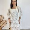 Vestido Curto sem Bojo Off White com Amarração Atrás Bordado Floral - Fernanda Ramos Store