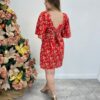 Vestido Curto sem Bojo Vermelho com Amarração Atrás Bordado Floral - Fernanda Ramos Store