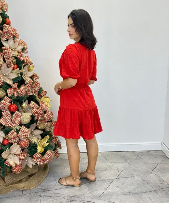 Vestido Curto sem Bojo Vermelho com Detalhe Decote em V - Fernanda Ramos Store