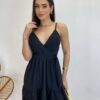 Vestido Curto Sofia Alça Regulável com Bojo e Amarração Preto - Fernanda Ramos Store