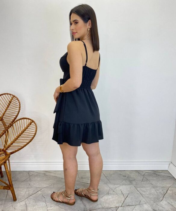 Vestido Curto Sofia Alça Regulável com Bojo e Amarração Preto - Fernanda Ramos Store