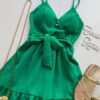 Vestido Curto Sofia Alça Regulável com Bojo e Amarração Verde - Fernanda Ramos Store