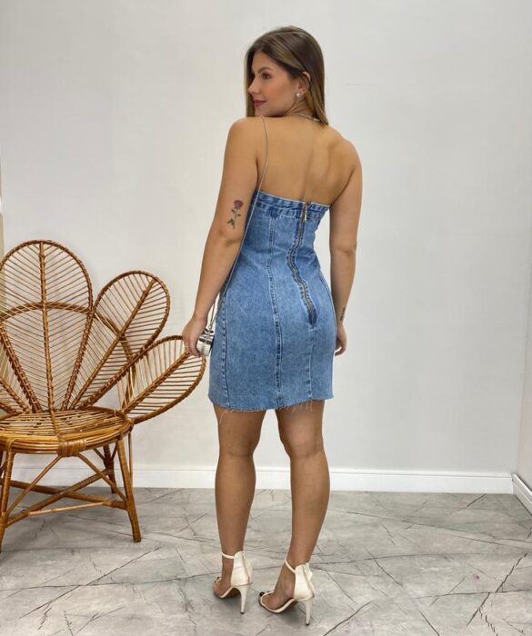 Vestido Curto Tomara que Caia sem Bojo Jeans com Zíper Atrás - Fernanda Ramos Store