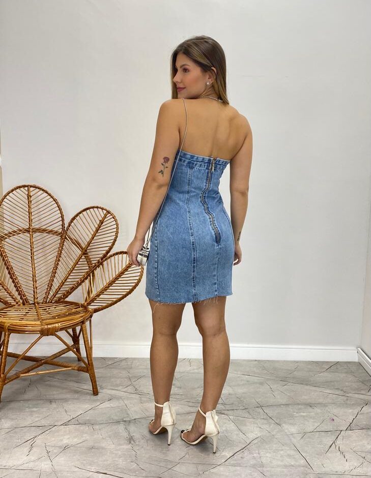 Vestido Curto Tomara que Caia sem Bojo Jeans com Zíper Atrás - Fernanda Ramos Store