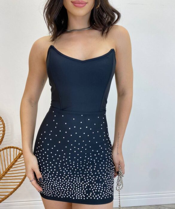 Vestido Feminino Curto Corset com Bojo Tomara que Caia Preto - Fernanda Ramos Store