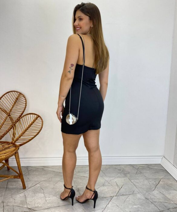 Vestido Feminino Curto sem Bojo Laura com Aplicações Preto - Fernanda Ramos Store