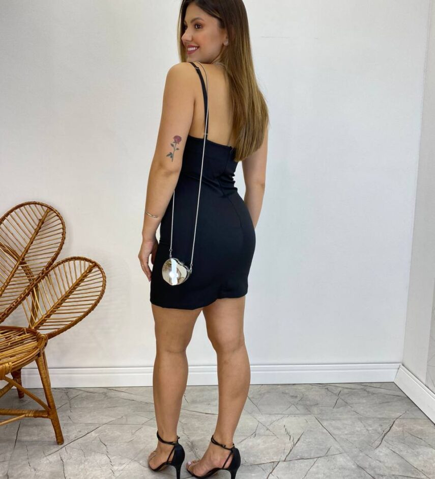 Vestido Feminino Curto sem Bojo Laura com Aplicações Preto - Fernanda Ramos Store