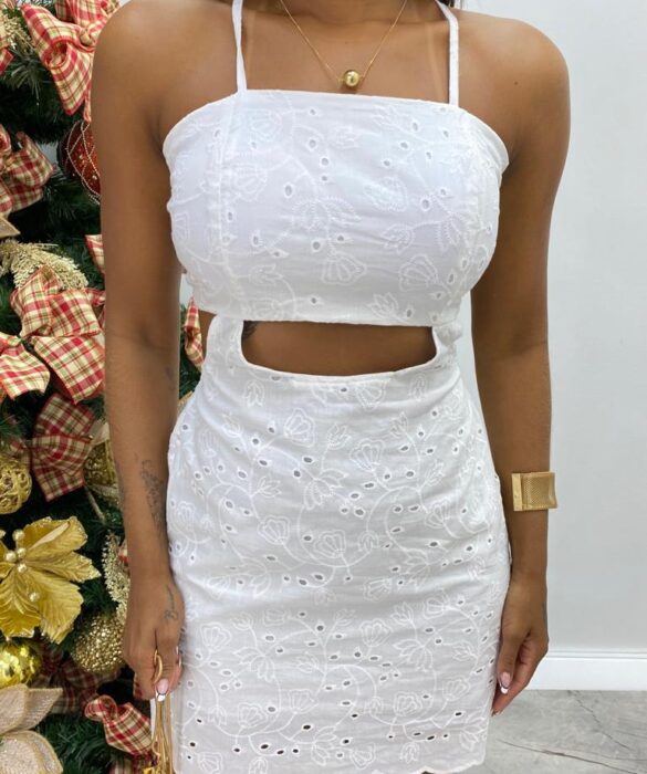 Vestido Feminino Curto Suzy Laise Branco com Abertura - Fernanda Ramos Store