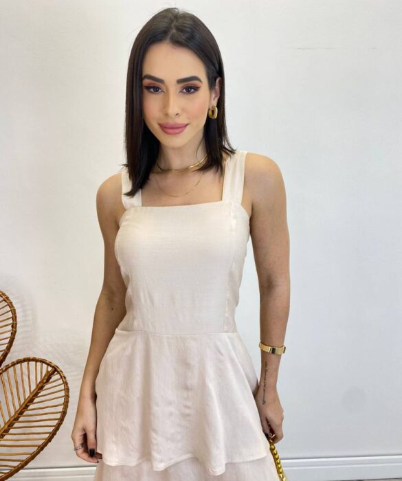 Vestido Feminino Longo Bianca em Camadas sem Bojo Nude - Fernanda Ramos Store