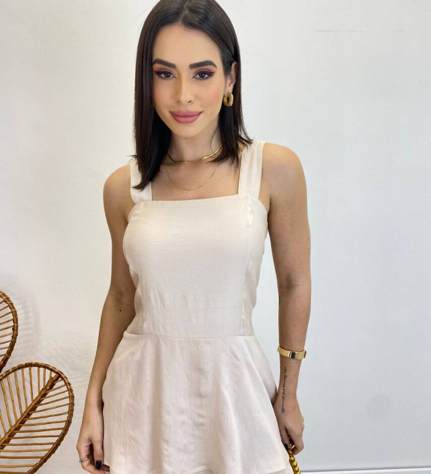 Vestido Feminino Longo Bianca em Camadas sem Bojo Nude - Fernanda Ramos Store