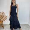 Vestido Feminino Longo Bianca em Camadas sem Bojo Preto - Fernanda Ramos Store