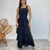 Vestido Feminino Longo Bianca em Camadas sem Bojo Preto - Fernanda Ramos Store