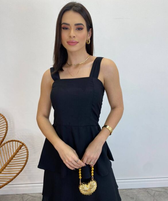 Vestido Feminino Longo Bianca em Camadas sem Bojo Preto - Fernanda Ramos Store