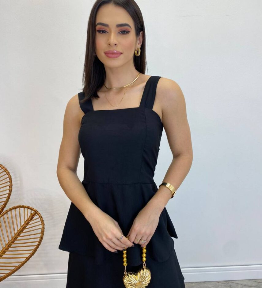 Vestido Feminino Longo Bianca em Camadas sem Bojo Preto - Fernanda Ramos Store
