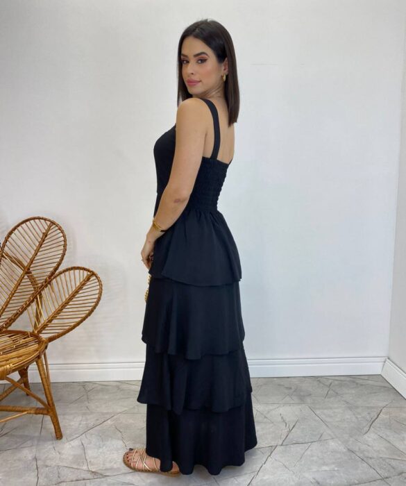 Vestido Feminino Longo Bianca em Camadas sem Bojo Preto - Fernanda Ramos Store