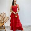 Vestido Feminino Longo Bianca em Camadas sem Bojo Vermelho - Fernanda Ramos Store